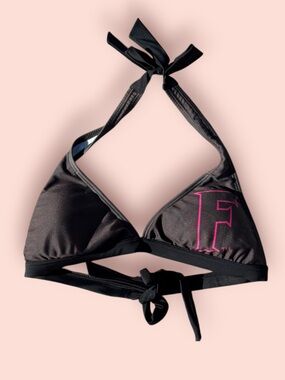 Y2K Miss Fanatic Black and Pink Triangle Bikini Top
